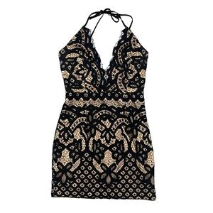 Tobi Black Lace Cocktail V Neckline Mini Dress S